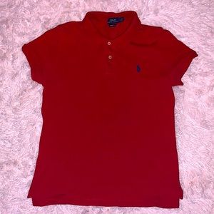 Polo Ralph Lauren polo tee (red) with navy blue logo.